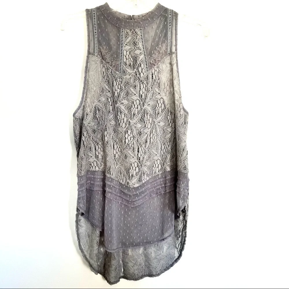 Free People Maisie Modern Mesh Lace Tunic Tank Top Gray Size S